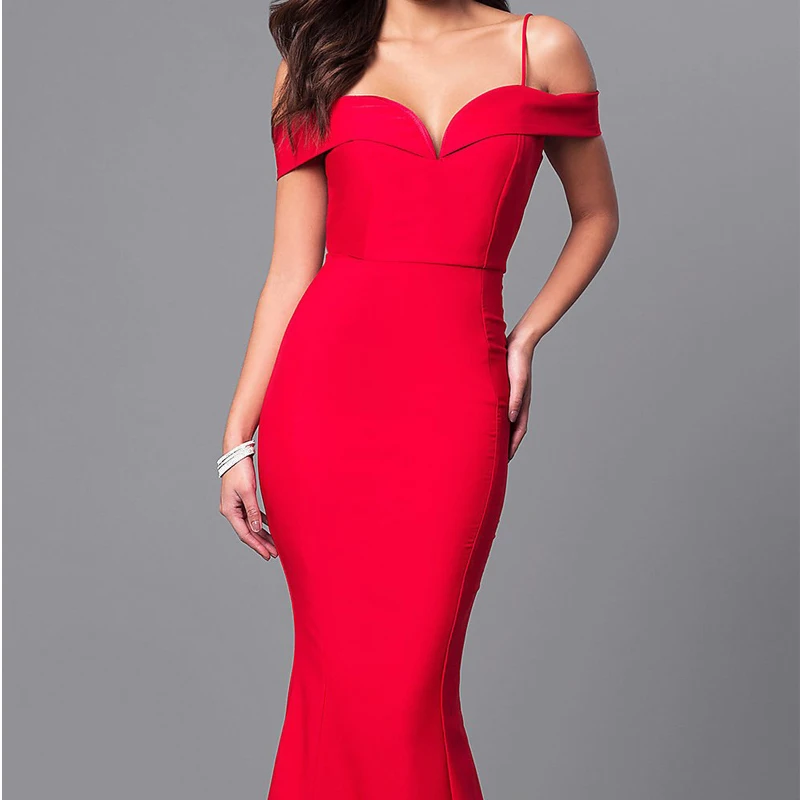 Sexy Straps V-Neck Dress Women Off Shoulder Bodycon Red Party Dress Long Maxi Dresses vestidos verano Zipper Sundres