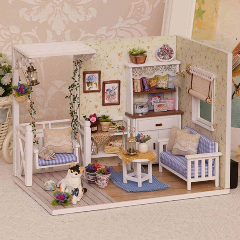 DIY Doll House Furnitures Miniature Doll house Dust Cover Wooden Dollhouse Light Handmade House For Dolls Toys For Children