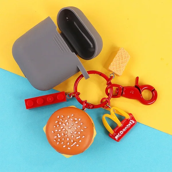 Креативный милый брелок для ключей Мини пищевых продуктов в форме гамбургера, картошки фри брелок для ключей для мужчин и женщин детская кольцо для ключей