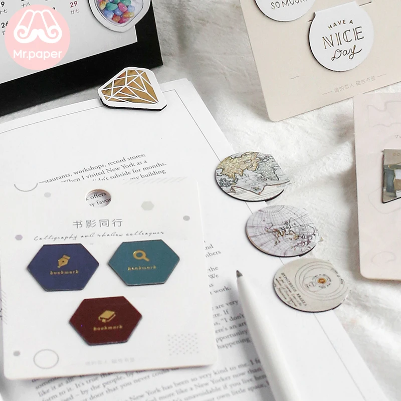 

Mr Paper 12 styles Kawaii Gold Stamping Geometric Magnetic Bookmarks for Novelty Book Reading Maker Page Creative Cute Bookmarks