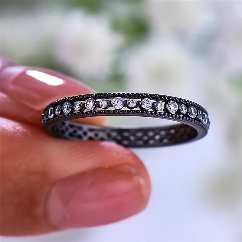 Cute Female Small Zircon Stone Ring Real 925 Sterling Silver Ring Promise Love Engagement Rings For Women - Цвет камня: Black Gold