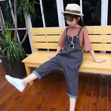 Платье для маленьких девочек Джинсовые комбинезоны; детские джинсы; однотонные штаны-шаровары длина до щиколотки брюки Новые Летние Детский комбинезон в ковбойском стиле штаны Y899