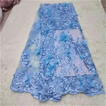 

2019 Latest French Laces Fabrics High Quality Tulle African 3DFlower beads Laces Fabric For Wedding Nigerian Tulle Lace Material
