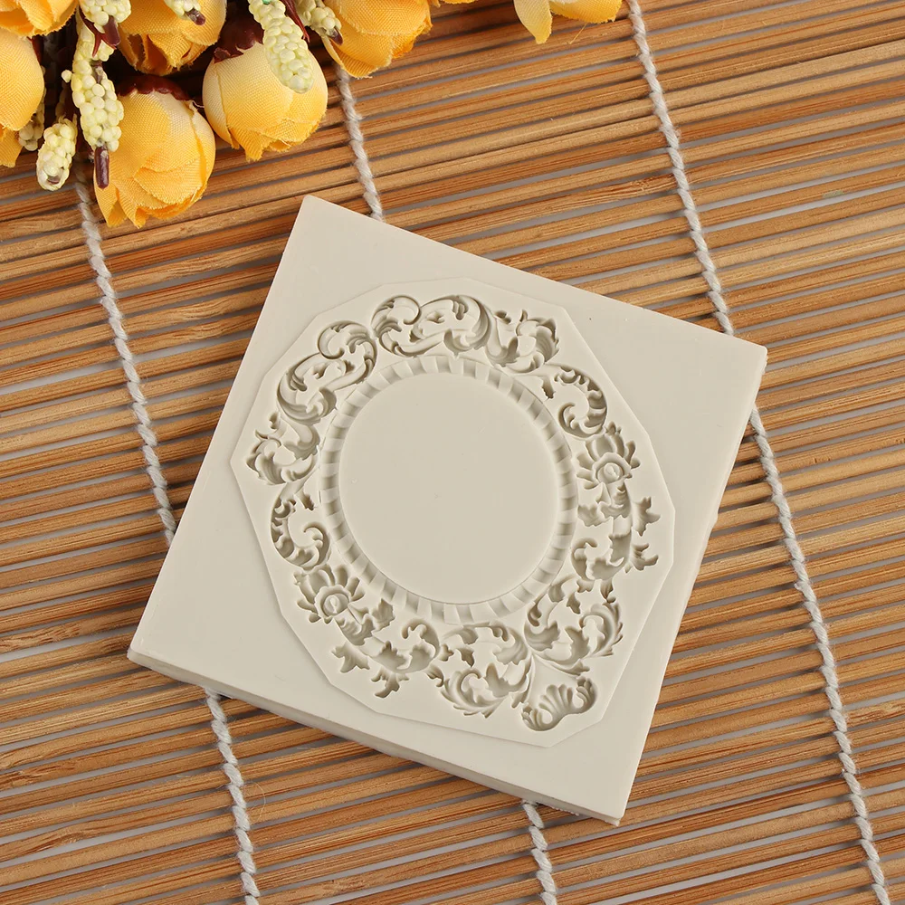 

1PC Unique European Pastry Antique Mirror Frame Fondant Cake Mold Silicone Mould Border Embossing Fondant Cake Mold