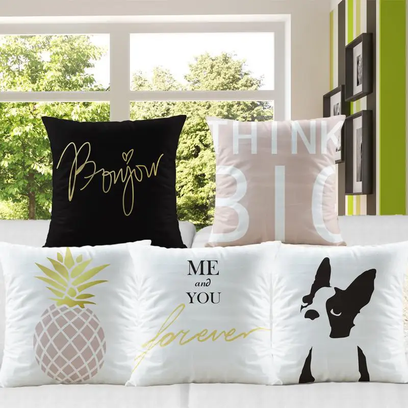 Nordic Style Decoration Dog Cushion Cover Puppy Pineapple Geometric Marble English Feather Pink Flamingo Pillow Case For Sofa | Дом и сад