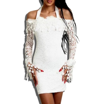 

New Autumn Bandage Dress Off the Shoulder Halter Elegant Women Fashion Celebrity Party White Bodycon Dresses
