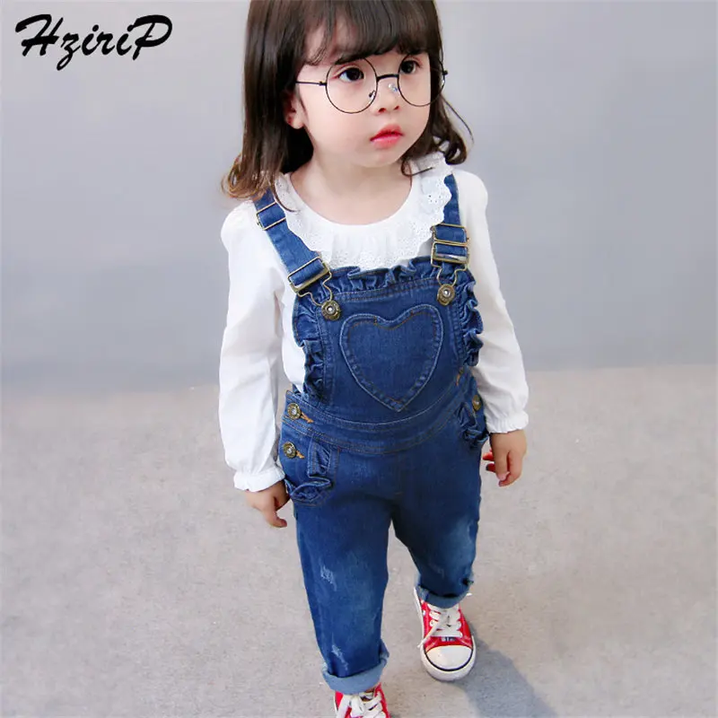 

HziriP Hot Sale 2019 Summer Autumn Children Jeans Girls Elastic Denim Ruffles High Quality Kids Overalls Blue Trousers Clothing