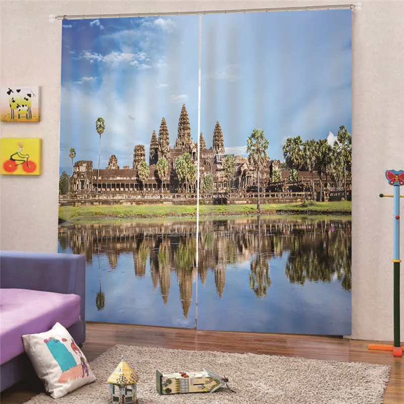 3D цифровая печать Angkor Wat плотные затемненные шторы для гостиной спальни на заднее окно панель домашний декор Draps AP24 - Цвет: LY0901536