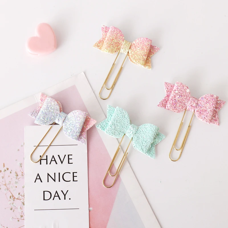 

4 Pcs/set Kawaii Laser Gradient Color Bow-knot Design Office School Paper Memo Clips Set Stationery Student Bookmark Clips Gifts