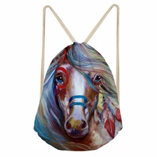 ThiKin картина с лошадьми принт Для женщин Для мужчин Шнурок Мешок Баскетбол Рюкзак на веревках для подростков для девочек и мальчиков Повседневное мешок для хранения Pack