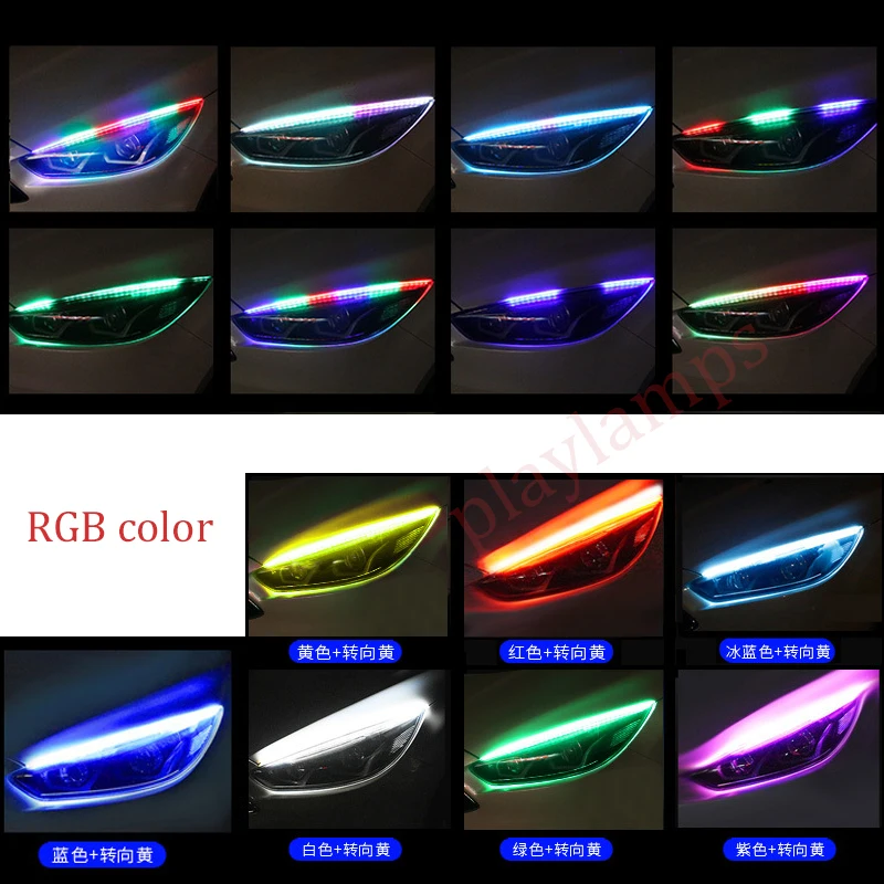 Автомобильный Стайлинг RGB плавные последовательные гибкие светодиодные дневные ходовые огни полоска-Фара дневные ходовые огни Гибкие поворотные сигнальные огни