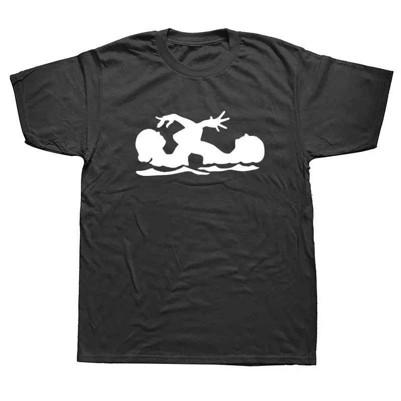 Синхронизированные футболки с принтом пловцов летняя новая модная футболка с короткими рукавами и круглым вырезом - Цвет: BLACK