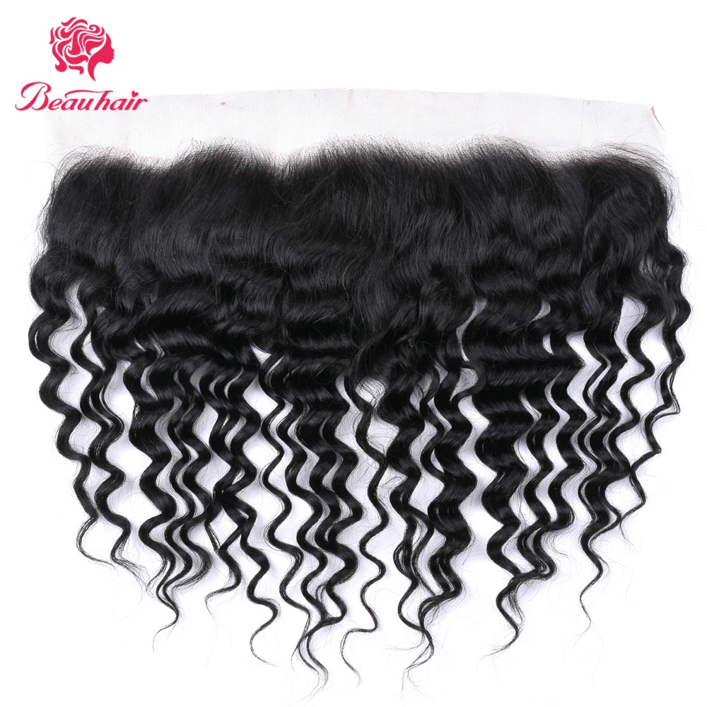 Beau Hair Deep Wave Peruvian 100% Human Hair frontal Non-Remy Natural Color Free Shipping 13*4 Lace Frontal with baby hair