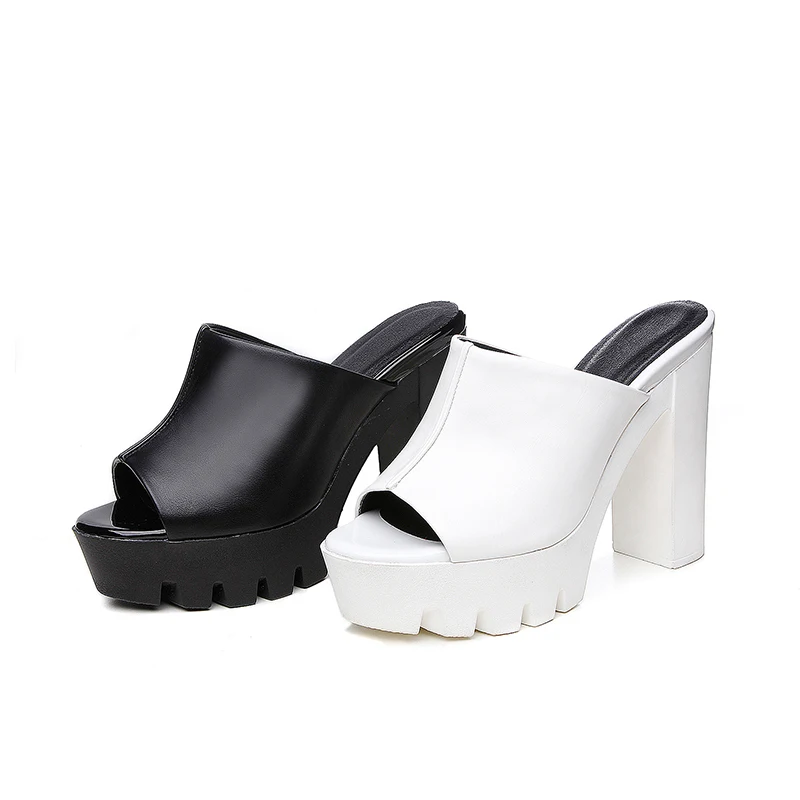 Женские мюли на платформе и квадратном каблуке с открытым носком|ladies slippers|slippers