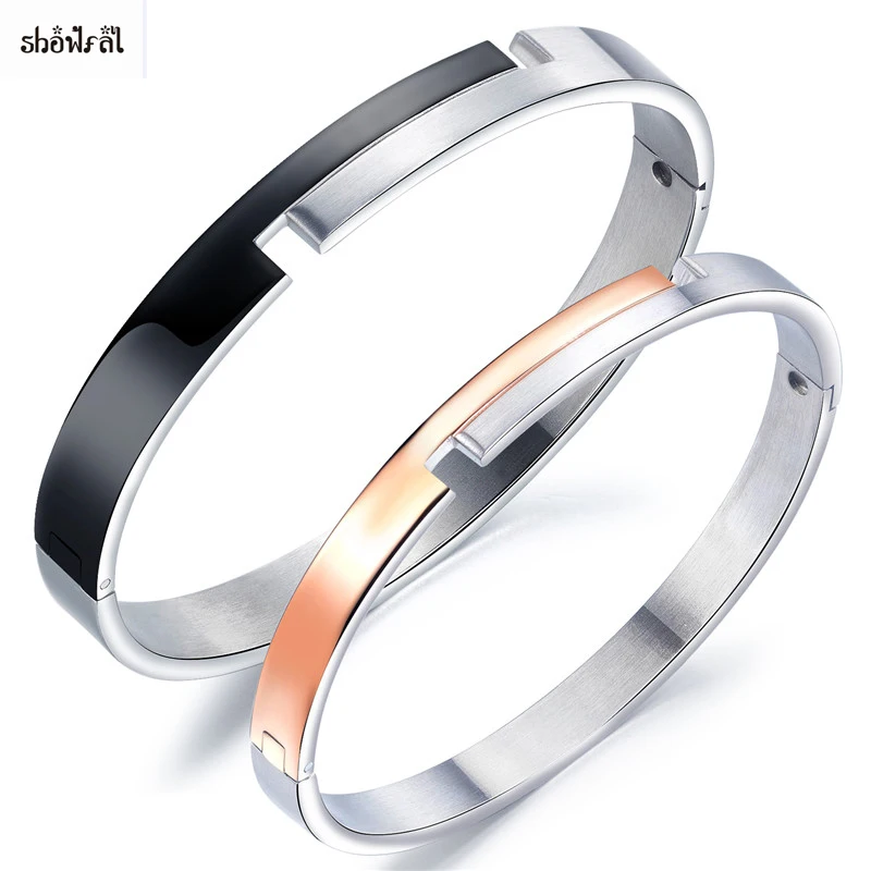 

Couple Bangles for Women Men 316l Stainless Steel Bracelets Bangles Men Silver Color Titanium Steel Bracelet for Men Women 2019