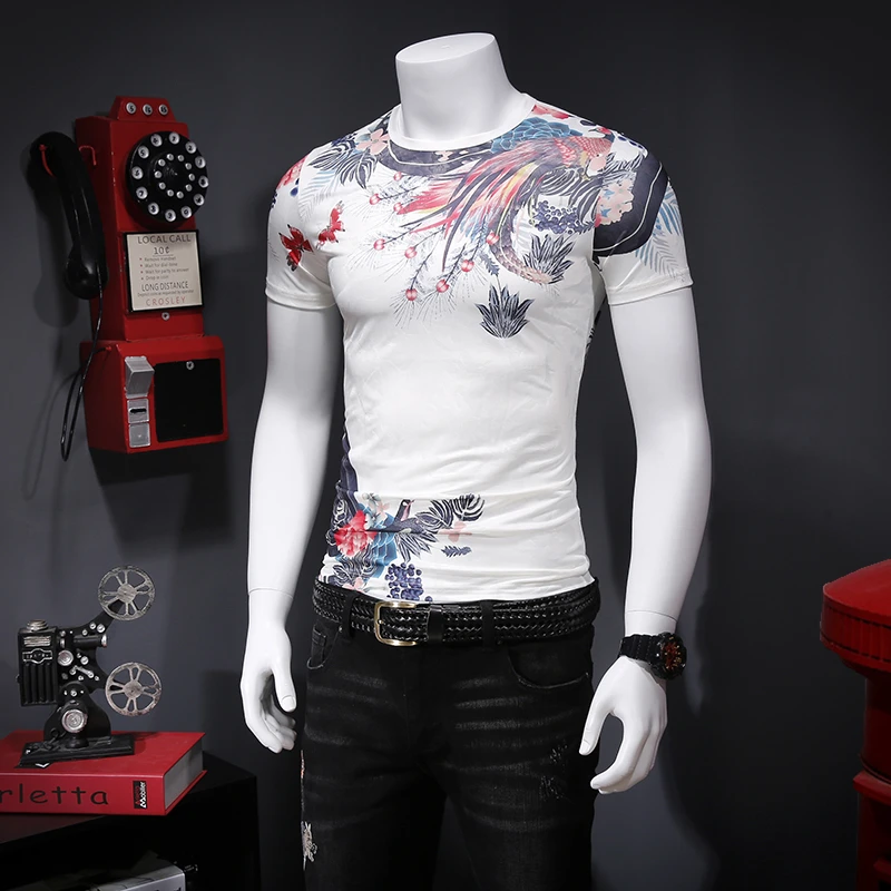 

In the summer of 2019 The comfortable tencel ICONS Hollow out breathable Printing short sleeve men T-shirt C5614 - P45