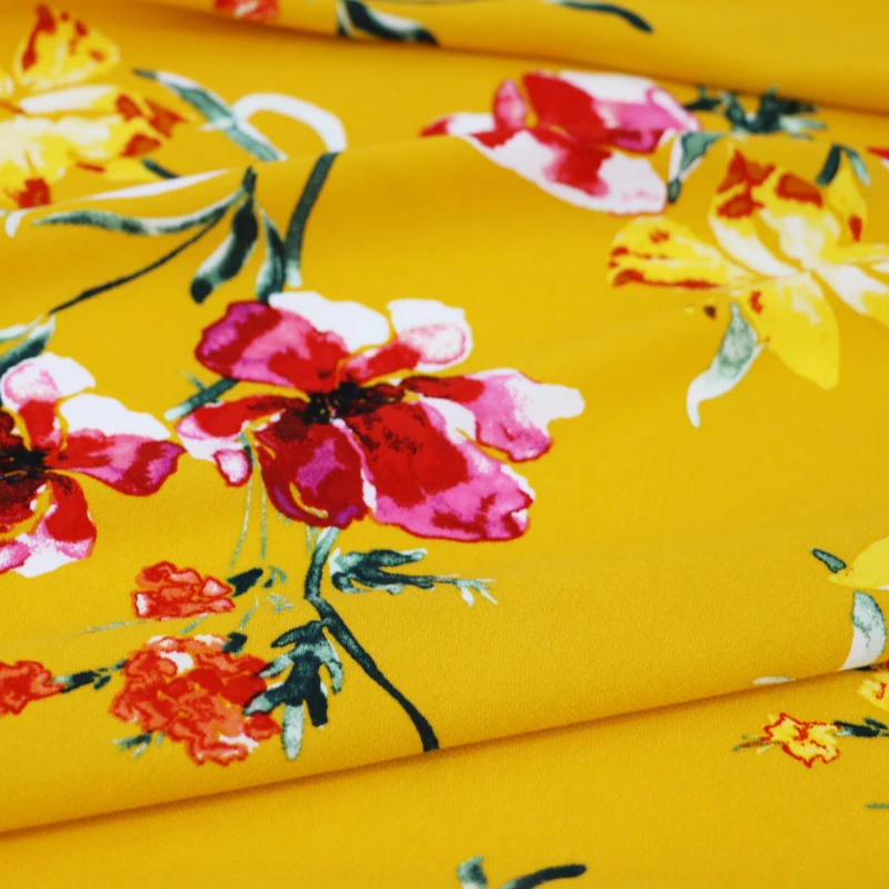 50 см* 145 см винтажный цветочный хлопок Материал Креп вискоза ткань мягкая юбка постельное белье ткань Золотой Желтый