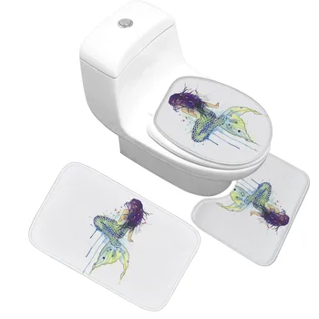 

Painted Mermaid Toilet Bath Mats High Definition Without Fading Bath Rugs Set Bathroom Carpet Non-slip Absorbent Bathr Floor Mat