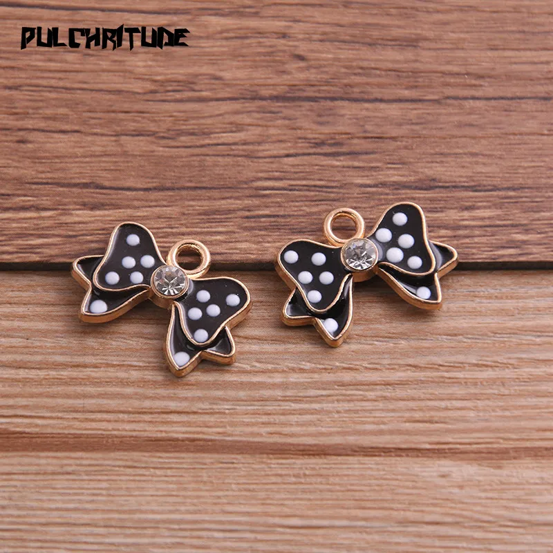 

PULCHRITUDE 4pcs 16*23mm Alloy Metal Drop Oil Black Bow Charms Pendant For DIY Bracelet Necklace Jewelry Making