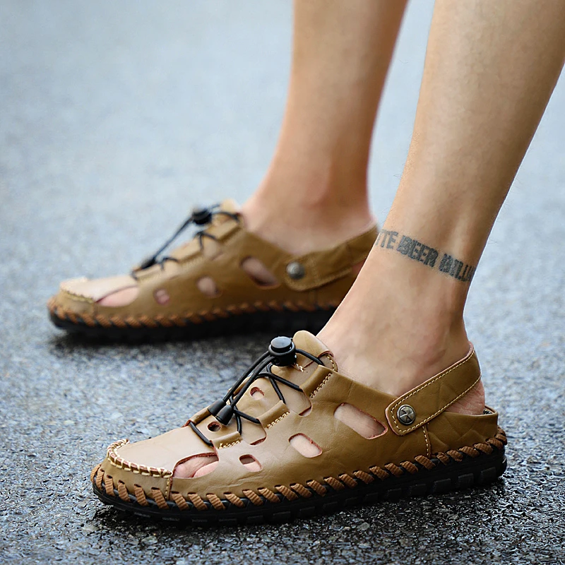 

Mens Gladiator Sandals Men Shoes Sandals Summer Genuine Leather Crocse-Shoes Sandalias Hombre Sandles Flip Flops Slippers Beach