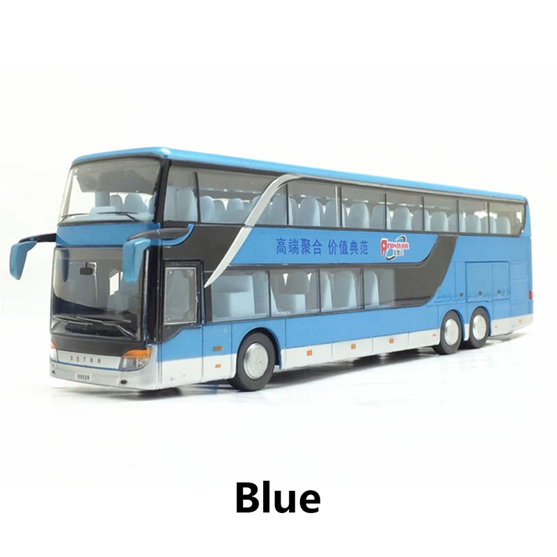 Hot Sale High Quality 1:32 Alloy Pull Back Bus Movable Model High Imitation Double Sightseeing Bus Flash Toy Vehicle Gifts - Цвет: Синий