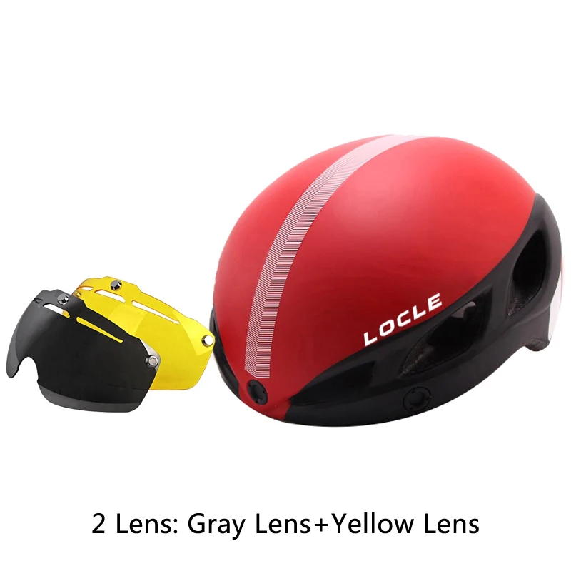 LOCLE Магнитные очки велосипедный шлем Casco Ciclismo IN-MOLD велосипедный шлем дорожный горный MTB шлем с очками - Цвет: Black Red 2 Lens