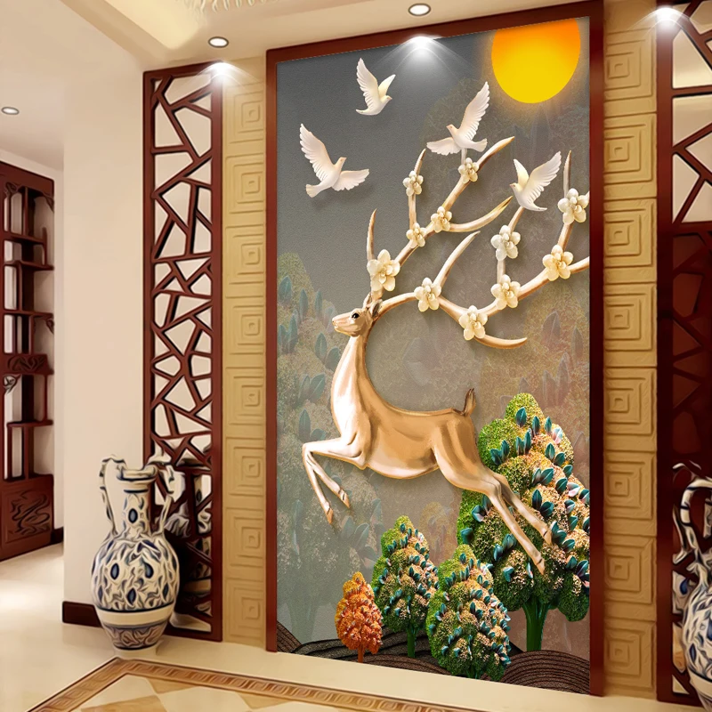 QIANZEHUI-DIY-Diamond-Embroidery-Round-Diamond-Full-rhinestone-5D-Fortune-Tree-Elk-Diamond-painting-cross-stitch (3)
