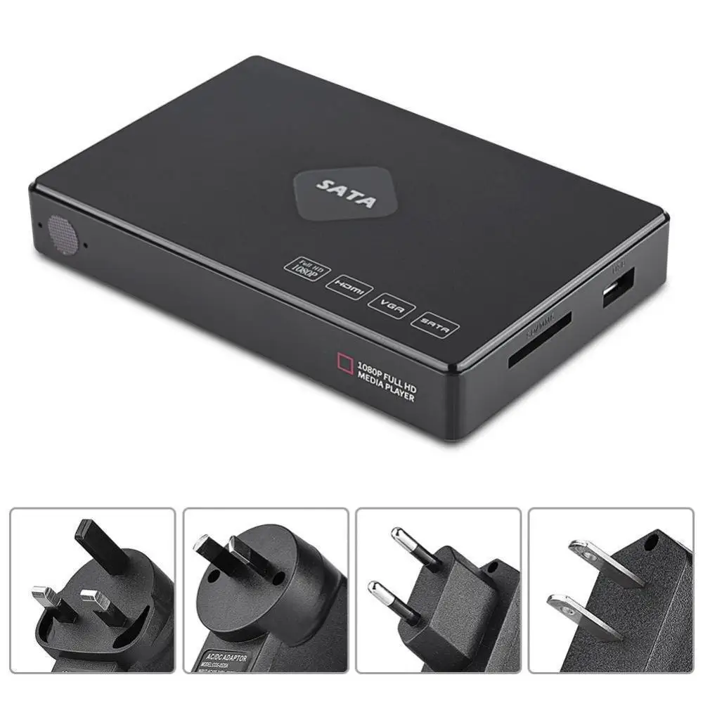 Мини Full HD 1080P 2 5 дюймовый SATA HDD плеер Видео Аудио медиаплеер 80G (100 240 V)