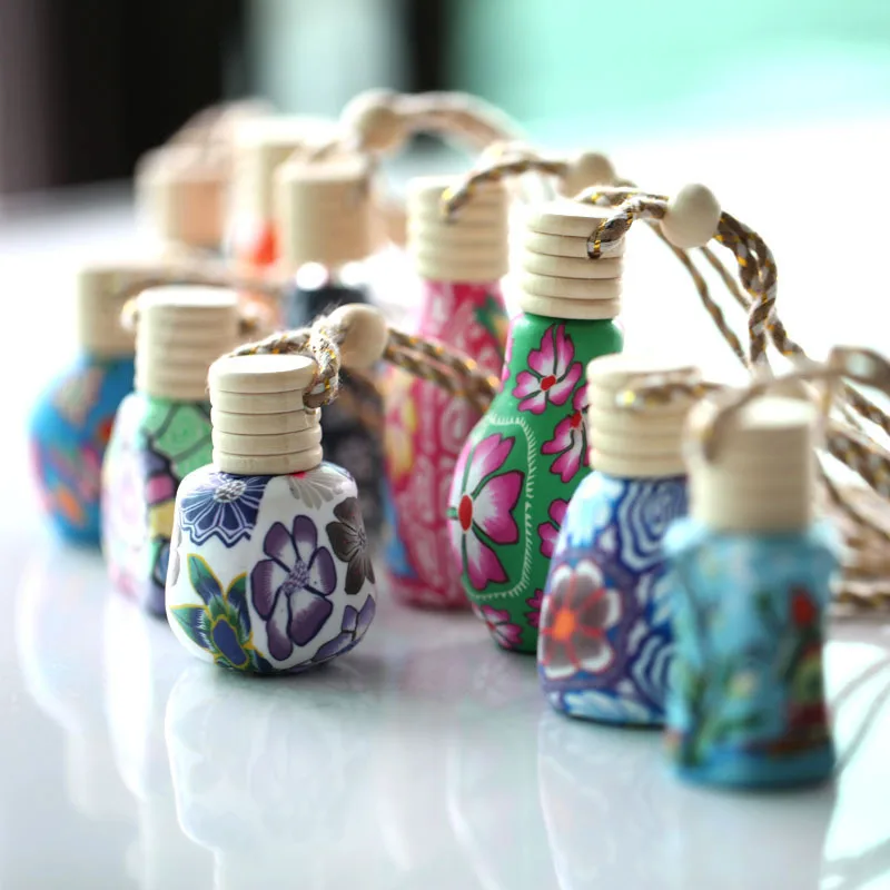 

100pcs/lot roll on print perfume bottles polymer clay empty small perfume refillable bottle Car Pendant Personalized Gifts
