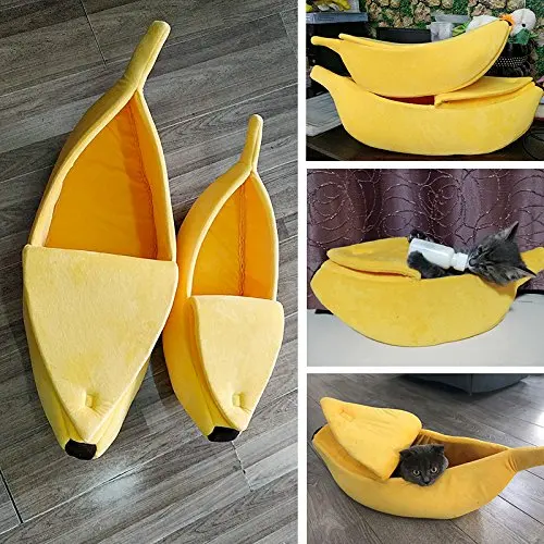  Hot Cute Pet Dog Cat Bed Banana Shape Fluffy Warm Soft Plush Home Bed (S)