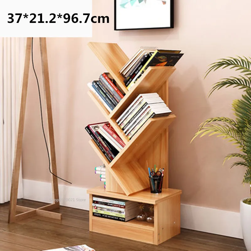 Modern 5-9-Tier Office Bookcase Wood Bookshelf Tree Storage Shelf Floor Standing Bookcase Organizer for Living Room