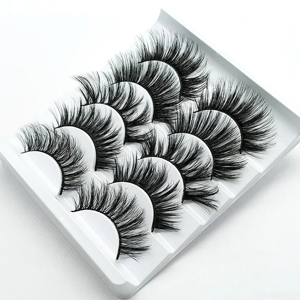 5 Pairs 3D Soft Faux Mink False Eyelashes Thick Handmade Wispy Fluffy Cross Long Lashes Natural Makeup Eyelash Extension Tools