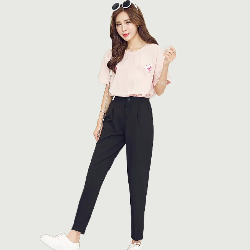 Günstig Heiße Verkäufe 2019 Sommer Koreanische Weibliche Klassische Hohe Elastische Taille Harem Hosen Frauen Mode Schlank Einfarbig Knöchel länge hosen