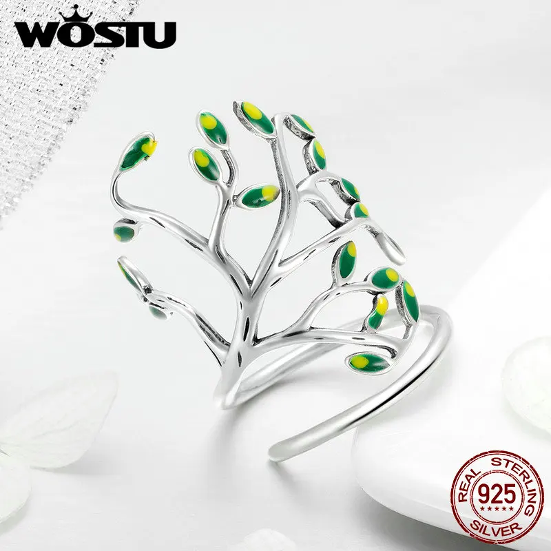 

WOSTU Top Sale 100% 925 Sterling Silver Trendy Green Life Tree Rings For Female Brand Original Fine Jewelry Gift FIR454