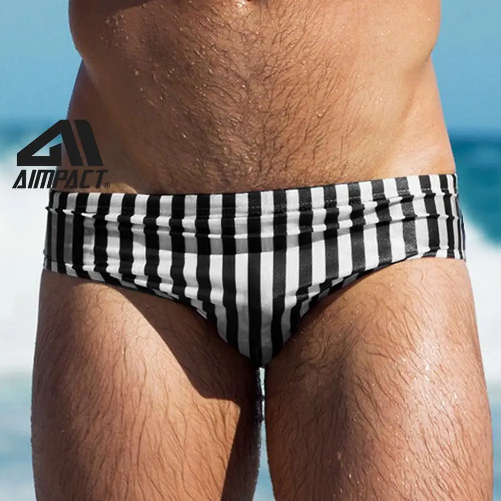 

2019 New Mens Print Swim Briefs Bikini Sexy Vintage Stripes Swimwears Male Beach Surf Swimsuit with Drawstring By Aimpact AM8144