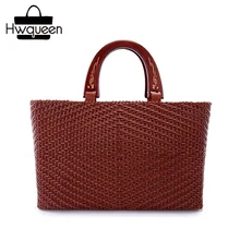 Ручная вязанная дизайнерская женская сумочка из коровьей кожи с деревянной ручкой, винтажный Женский кошелек из натуральной кожи, женская большая сумка на одно плечо