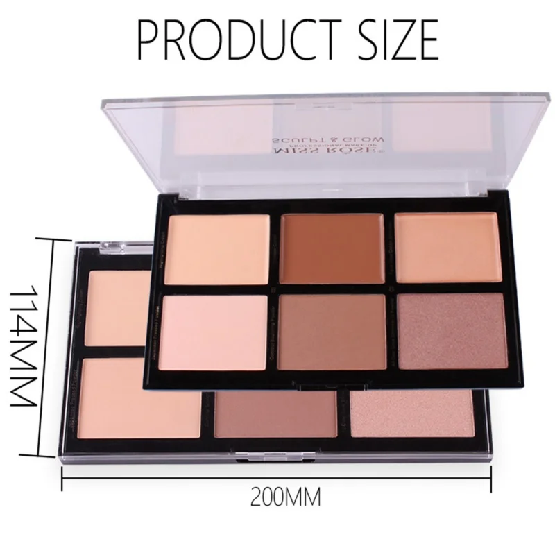 

New MISS ROSE Highlighter Palette 6 Color Glow Highlight Palette Bronzer Powder Conturing Make Up Concealer Face Makeup