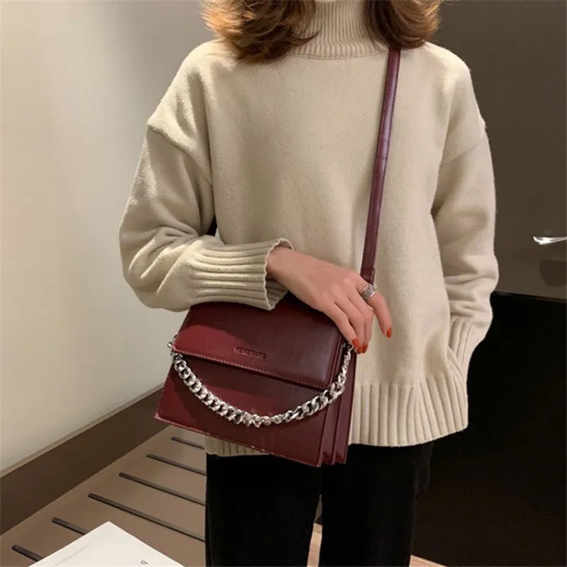 Новые модные сплошные Цепочки сумки через плечо повседневные женские сумочки и сумки через плечо для женщин Sac основной Femme - Цвет: burgundy