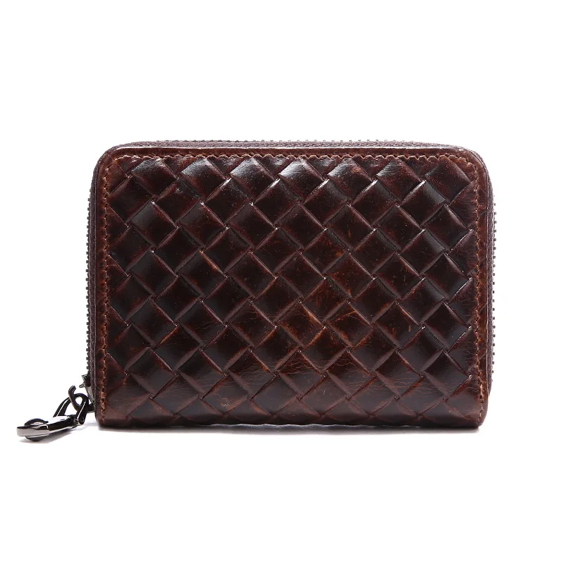 

Knitting Genuine Leather Credit Card Holder Business Cards Wallet For Credit Cards Organizer Flap Bag Photo Pocket Zipper Bag