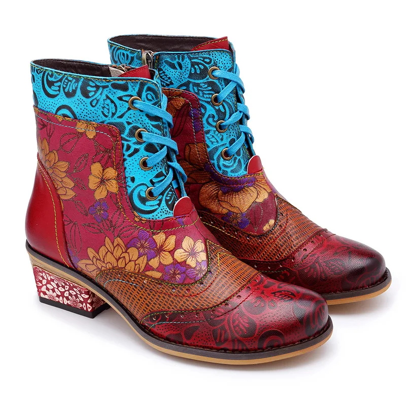 Модные Винтажные женские ковбойские ботинки; женская обувь; женские ботильоны из натуральной кожи В рыцарском стиле на массивном квадратном каблуке; ботинки в западном стиле; Bota