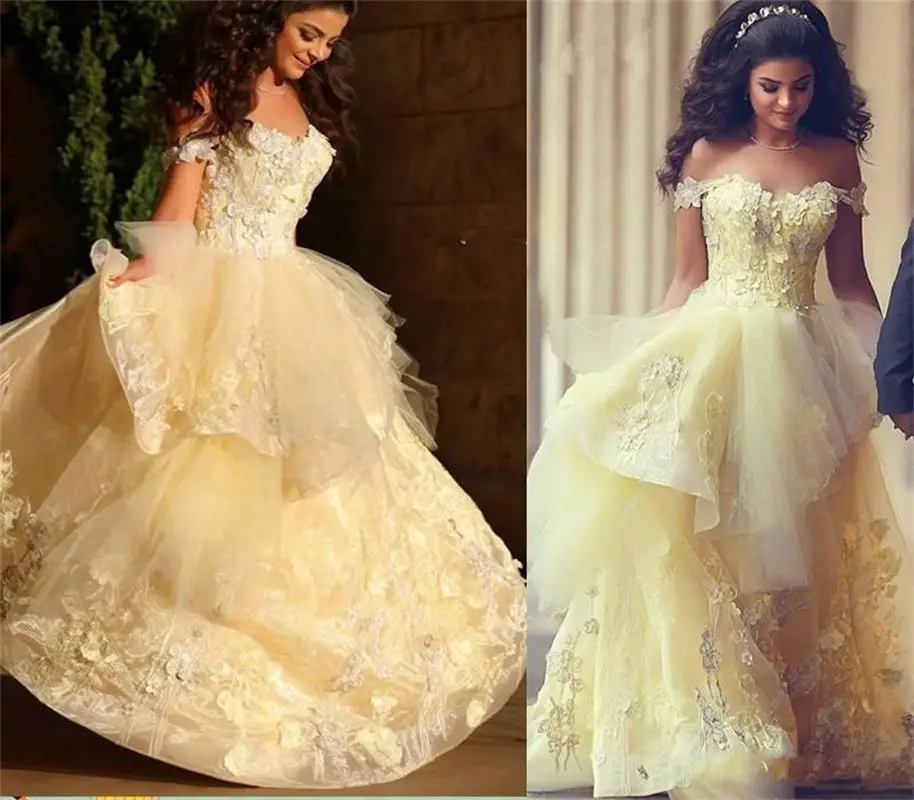Light Yellow Real Picture Long Wedding Dresses Princess Bridal Ball Light Yellow Real Picture Long Wedding Dresses Princess Bridal Ball Gowns 2017 New Arrival Vestido De Noiva Custom Made On In From