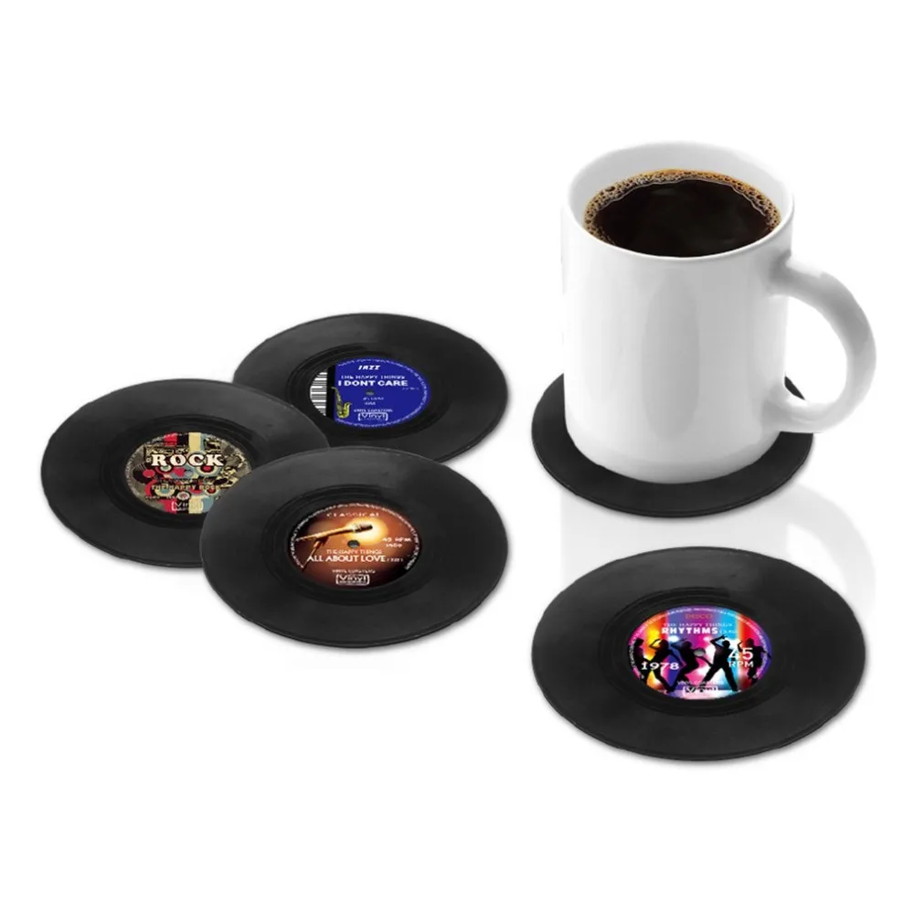 

4PCS/SET rock Record Drinks Coasters Table Cup Mat Home Decoration Tableware Coffee Drink Placemat Kitchen Table Accessories