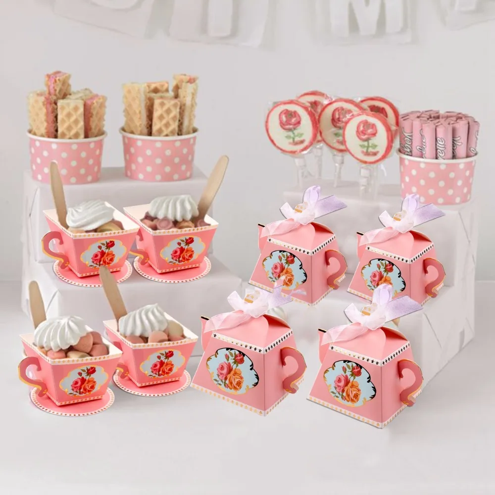 FENGRISE, 10 шт., детская коробка для конфет с лазерным вырезом, подарочные бумажные коробки для детей на день рождения, розовые, синие