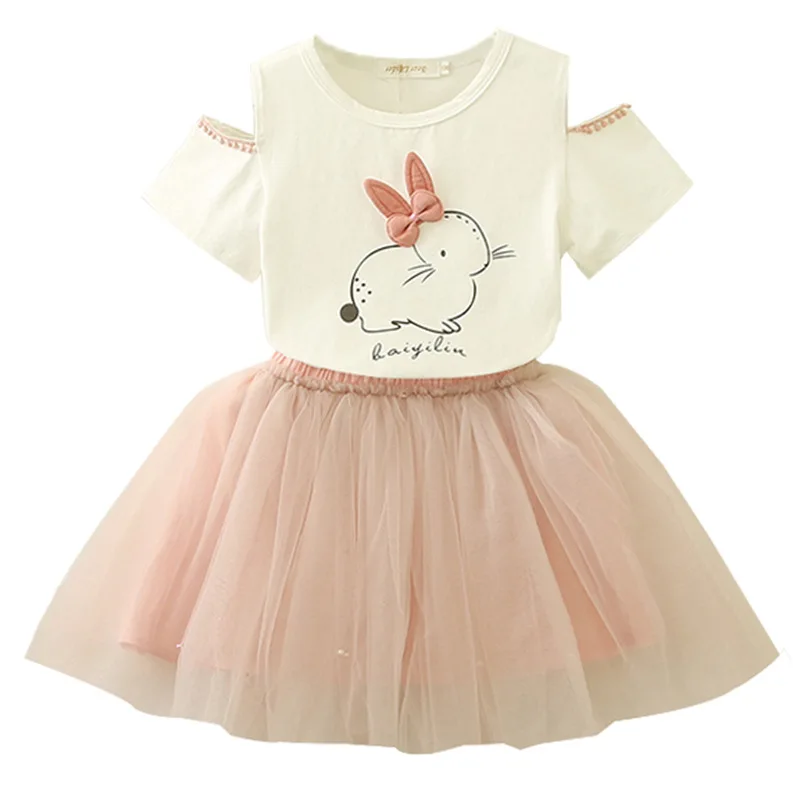 

Summer Children's Wear Girls Tops + Grey Skirt Set 9048
