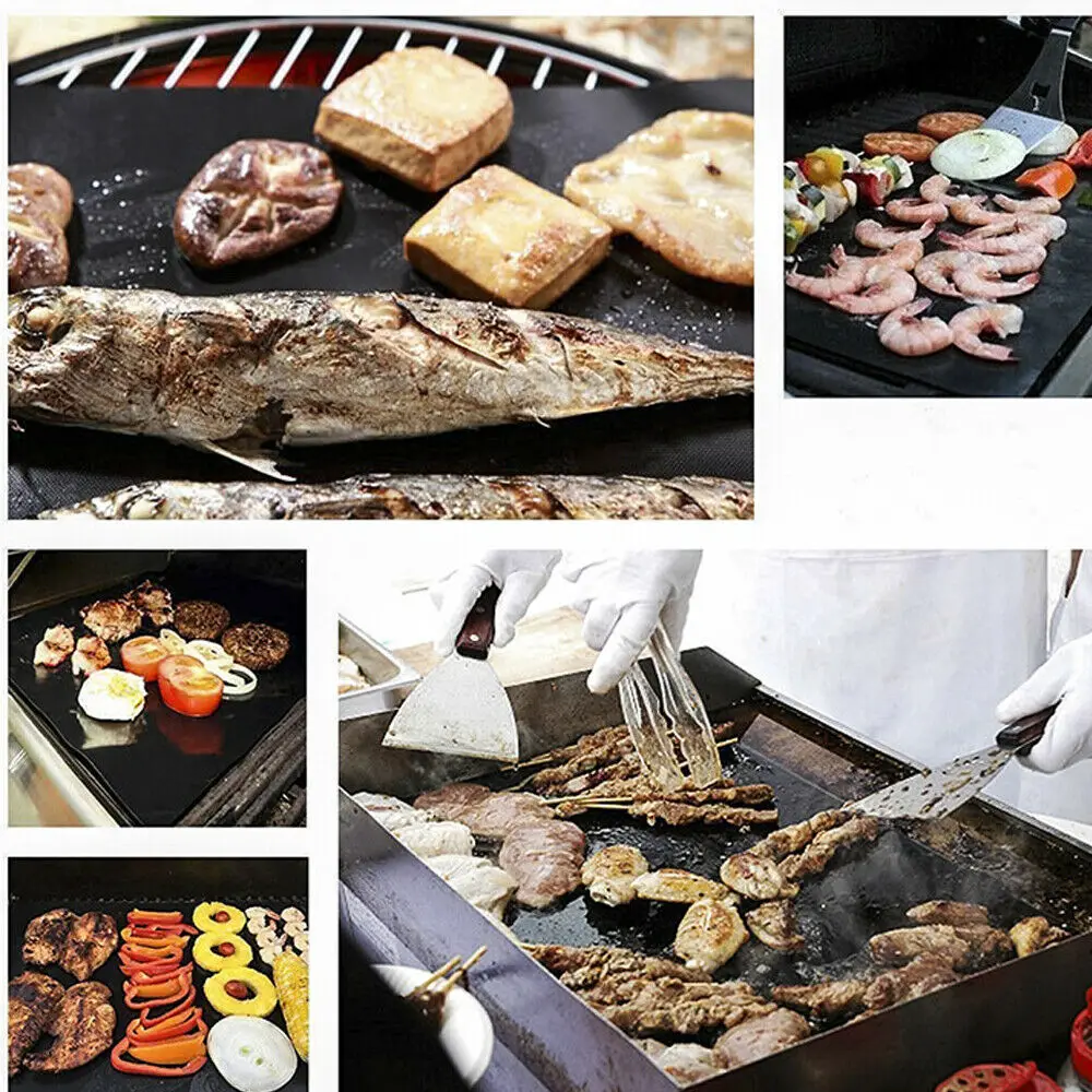 

40*33cm BBQ GRILL MAT set of 2 sheets Reusable Non-stick Make Grilling Easy BBQ