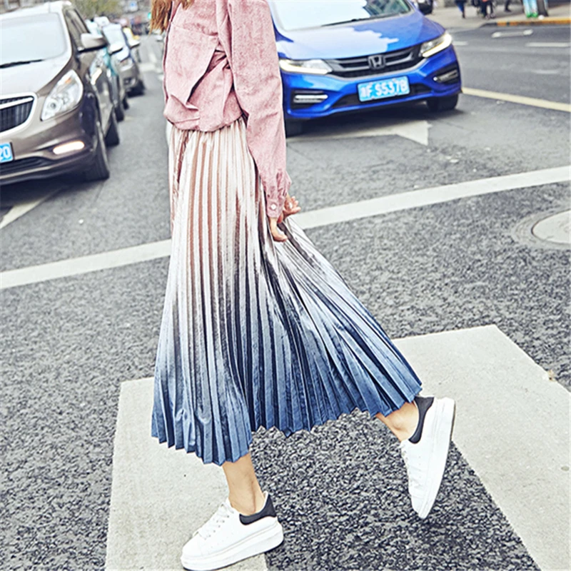 Плиссированные юбки для женщин, велюровая ткань, дизайн, градиентный цвет, полиэстер, юбка, 3 цвета, элегантный стиль,, новая мода