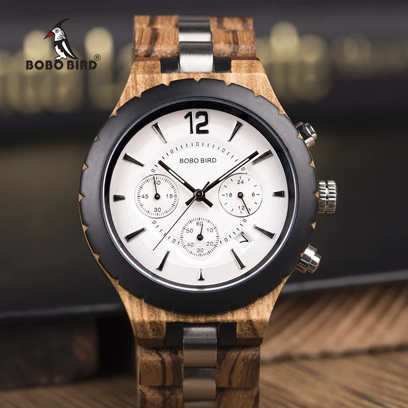 

2019 Luxury Men Watch BOBO BIRD Wood Men's Watches Stopwatch Automatic Date Fashion Business Wooden Watch Customized Gift K-hR22