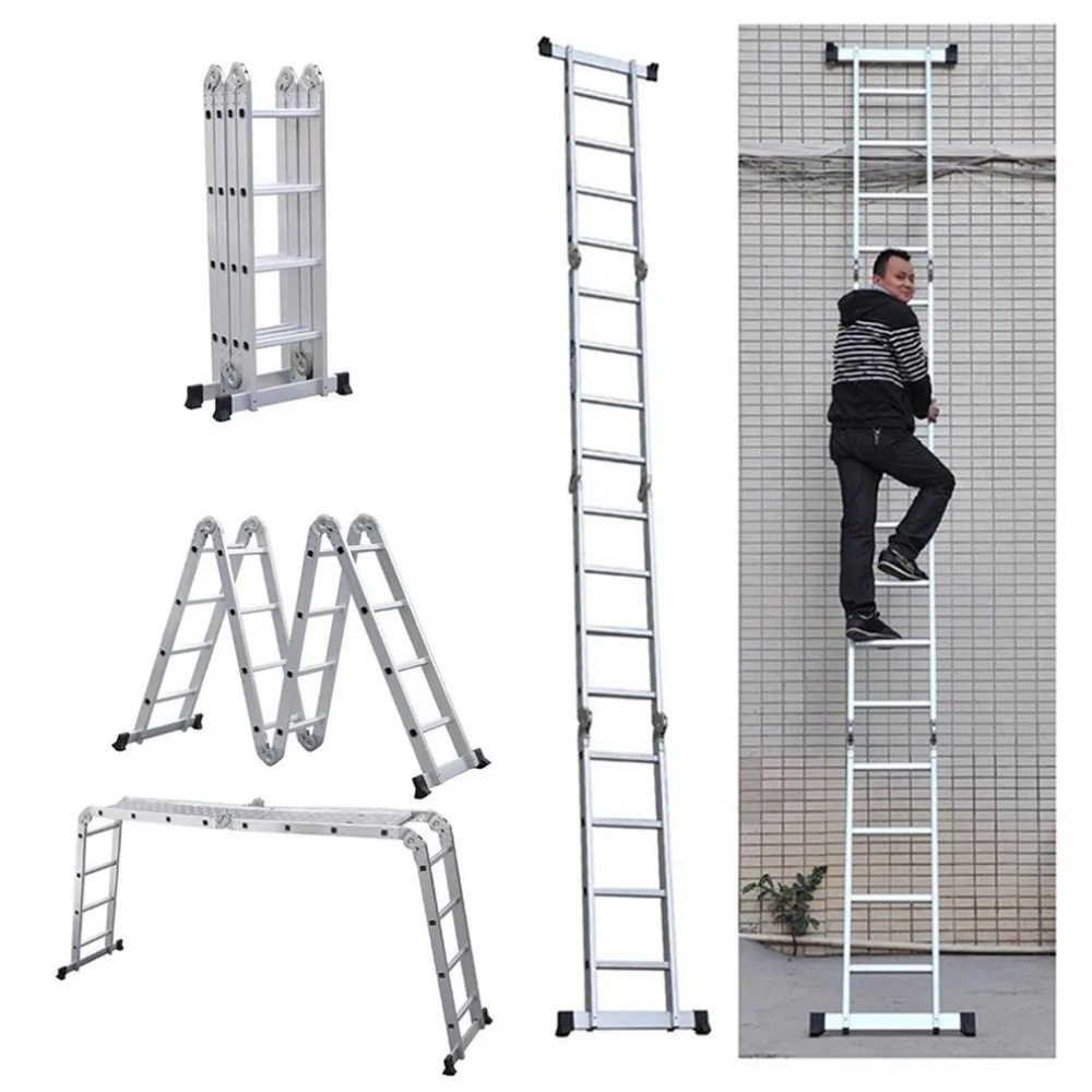 

4x4 120cm Multifunctional Folding Ladder Aluminum Telescopic Ladder For Industrial Or Household Telescopic Ladder Silver Color