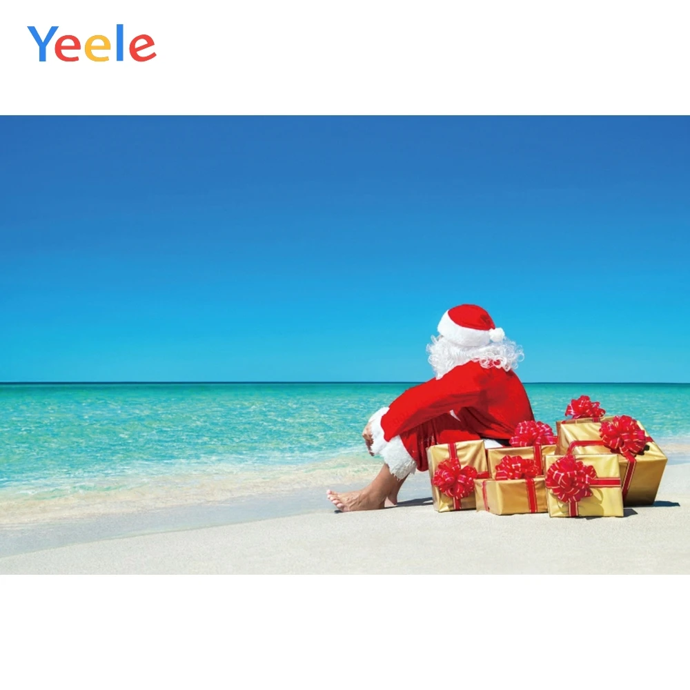 

Yeele Blue Sky Sea Beach Santa Claus Christmas Baby Photography Backgrounds Customized Photographic Backdrops for Photo Studio