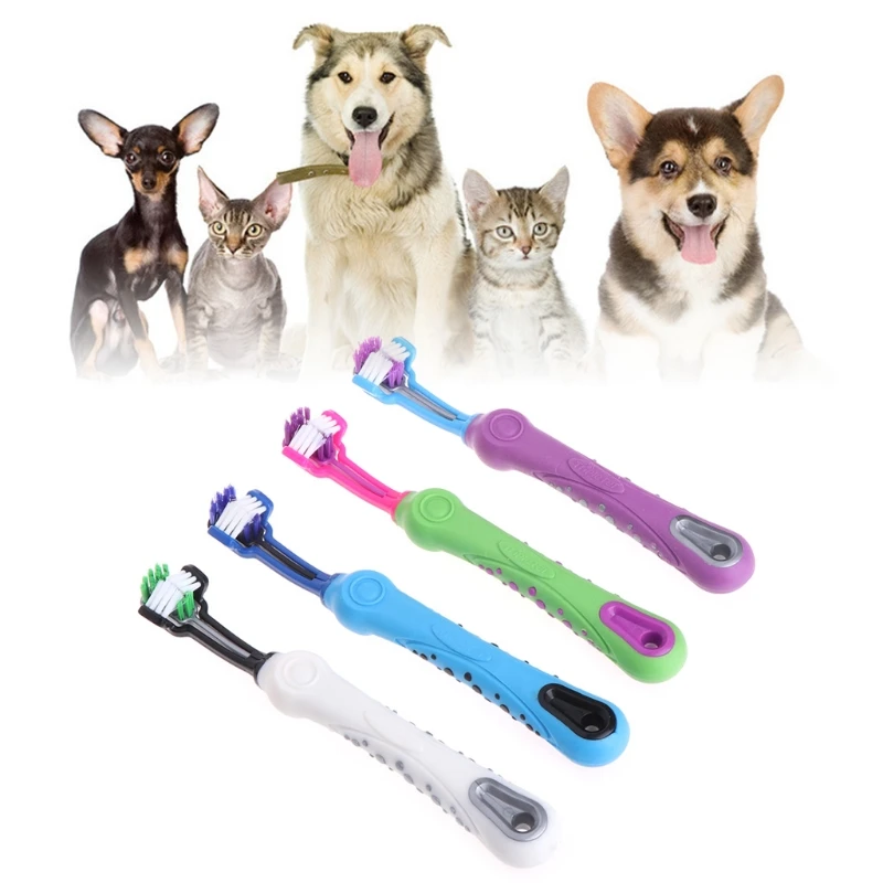 

2018 Professional Pet Toothbrush Three Side Dogs Cats Teeth Cleaning Mouth Care Breathe Tartar Mouth Cleaning Remove Bad Breath